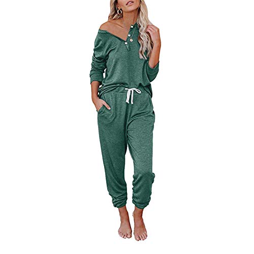 Chándal para Mujer Completo Camiseta Manga Larga y Pantalones Largos con Cordones Conjunto Deportivo 2 Piezas Color Sólido para Mujer Chándal Casual para Casa Deporte Yoga Fitness (L, Verde3)