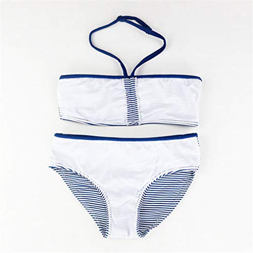 Changhants 8-16 Y Girl Bikini Set Niños Traje de baño de Dos Piezas Niñas Traje de baño de 2 Piezas Traje de baño de Verano para niños Rayas Blancas y Azules oscuras Tankini Ropa de Verano para niños