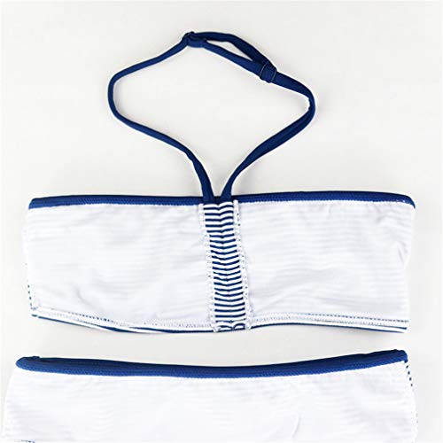 Changhants 8-16 Y Girl Bikini Set Niños Traje de baño de Dos Piezas Niñas Traje de baño de 2 Piezas Traje de baño de Verano para niños Rayas Blancas y Azules oscuras Tankini Ropa de Verano para niños