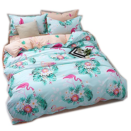 CHAOSE Funda Nórdica Microfibra Flamenco Animal Patrón Juego De Cama De Funda De Edredón 3 Piezas (Verde, 220x240 cm - Cama de 150CM/160 CM)