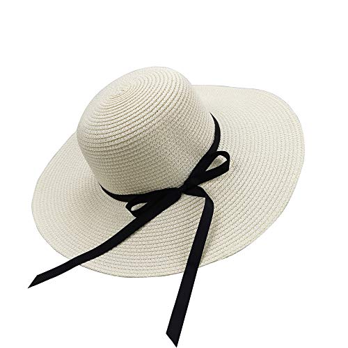 Chapter Seven Sombrero de paja plegable con lazo grande y ala ancha, para verano, playa, protección UV, UPF50