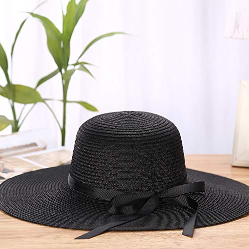 Chapter Seven Sombrero del Sol de Las Mujeres Floppy Plegable Bowknot Large Wide Brim Sombrero de Paja Summer Beach Cap Protección UV UPF50