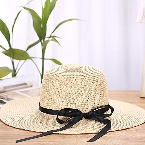 Chapter Seven Sombrero del Sol de Las Mujeres Floppy Plegable Bowknot Large Wide Brim Sombrero de Paja Summer Beach Cap Protección UV UPF50