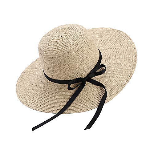 Chapter Seven Sombrero del Sol de Las Mujeres Floppy Plegable Bowknot Large Wide Brim Sombrero de Paja Summer Beach Cap Protección UV UPF50