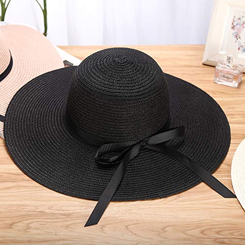 Chapter Seven Sombrero del Sol de Las Mujeres Floppy Plegable Bowknot Large Wide Brim Sombrero de Paja Summer Beach Cap Protección UV UPF50