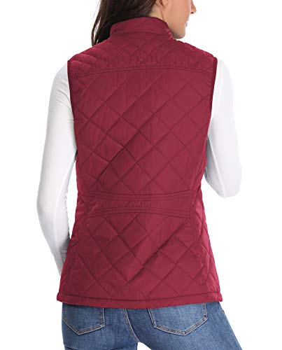 Chaqueta Acolchadas de Mujer Puffer Coat Ligero de Bolsillo Chaleco sin Mangas Vino Rojo Ligeras Slim Waisted Outwear - XS