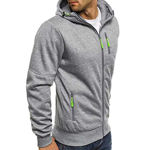 Chaqueta con Capucha de Hombre Ropa Estilo Deportivo Sudadera Cierre de Cremallera Abrigo Casual de Cuello Elevado Extragrande Invierno para Hombres (Gris Claro, M)