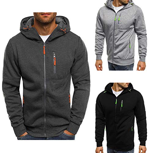 Chaqueta con Capucha de Hombre Ropa Estilo Deportivo Sudadera Cierre de Cremallera Abrigo Casual de Cuello Elevado Extragrande Invierno para Hombres (Gris Claro, M)