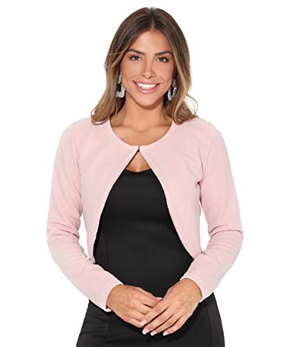 Chaqueta Corta Mujer Boda Fiesta Formal Vestir Elegante Traje Manga Larga Joven Blazer Bolero Torera, (Rosa (2900), 38/40 EU (10/12 UK)), 2900-PNK-10/12