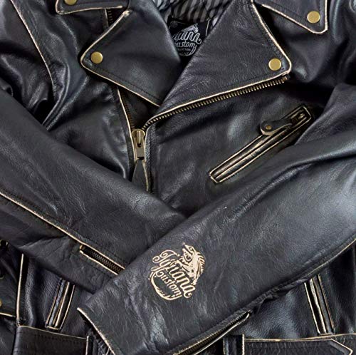 Chaqueta de moto de cuero envejecido de gran calidad,modelo AGUILA by Iguana Custom Collection cruzada con grabado, protecciones homologadas y forro térmico desmontable. (2XL)