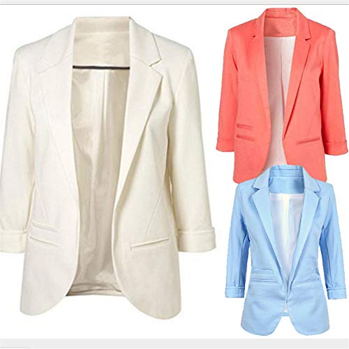 Chaqueta de Traje de Negocios para Mujer Blazers Manga 3/4 Slim Fit Elegante Blázer Blanco S