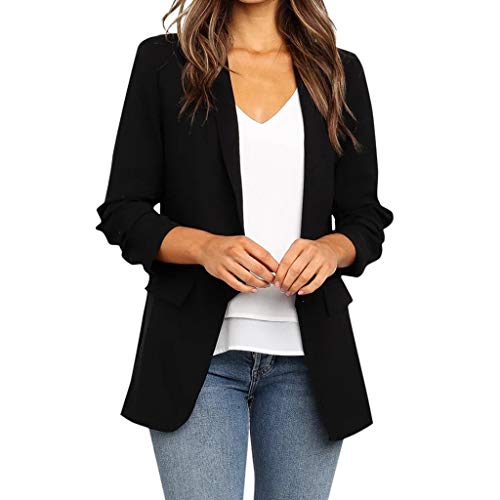 Chaqueta De Traje Mujer Slim Fit Fiesta Blazer Manga Larga De Solapa Oficina Negocios Ejecutiva Trajes Americana Outerwear Primavera Ropa STRIR (M, Negro)