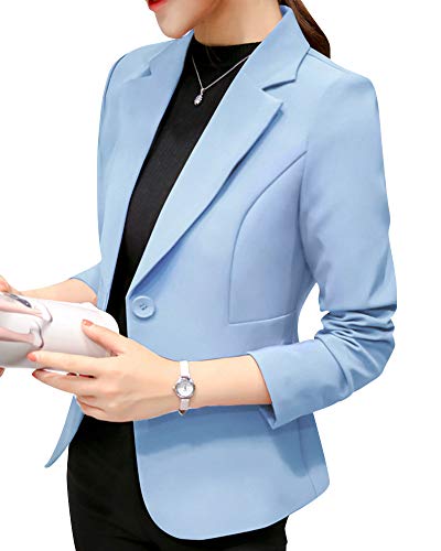 Chaqueta de Traje,Mujeres Color Sólido Corto Oficina Carrera Blazers Azul Claro M