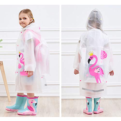 Chaqueta Impermeable para Niños Niñas Encapuchado Chubasquero Reutilizable Poncho Ligero Traje de Lluvia, Flamenco