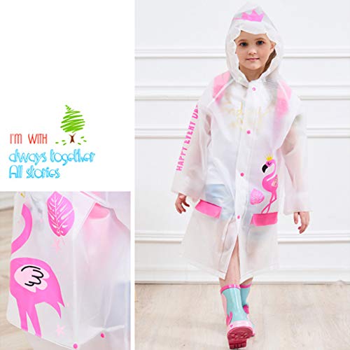 Chaqueta Impermeable para Niños Niñas Encapuchado Chubasquero Reutilizable Poncho Ligero Traje de Lluvia, Flamenco