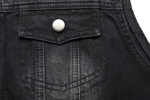 Chaqueta Mezclilla de Mujer Chaleco Jean Negro Bolsillos Occidentales con Botones de Pecho Abotonado Collar sin Mangas - L