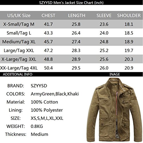Chaqueta militar del ejército de los EE. UU., de SZYYSD, para hombre, para primavera, hecha de algodón Verde Ejercito Verde UK XL/Asia XXXL