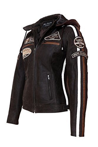 Chaqueta Moto Mujer de Cuero Urban Leather '58 LADIES' | Chaqueta Cuero Mujer | Cazadora Moto de Piel de Cordero | Armadura Removible para Espalda, Hombros y Codos Aprobada por la CE |Marrón | XL