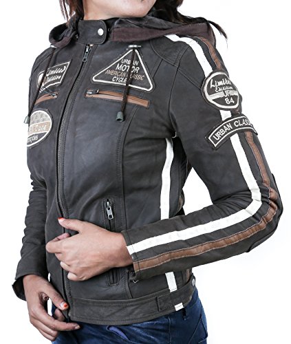 Chaqueta Moto Mujer de Cuero Urban Leather '58 LADIES' | Chaqueta Cuero Mujer | Cazadora Moto de Piel de Cordero | Armadura Removible para Espalda, Hombros y Codos Aprobada por la CE |Marrón | XL
