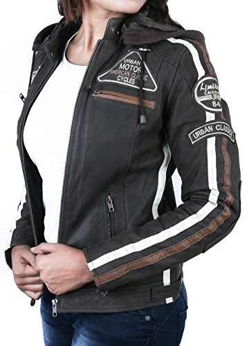Chaqueta Moto Mujer de Cuero Urban Leather '58 LADIES' | Chaqueta Cuero Mujer | Cazadora Moto de Piel de Cordero | Armadura Removible para Espalda, Hombros y Codos Aprobada por la CE |Marrón | XL