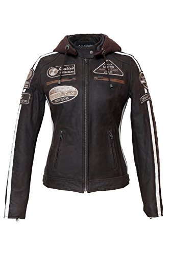 Chaqueta Moto Mujer de Cuero Urban Leather '58 LADIES' | Chaqueta Cuero Mujer | Cazadora Moto de Piel de Cordero | Armadura Removible para Espalda, Hombros y Codos Aprobada por la CE |Marrón | XL