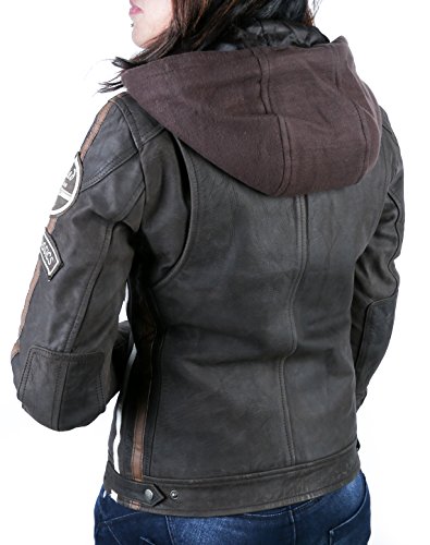 Chaqueta Moto Mujer de Cuero Urban Leather 58 Leren Bikerjack LADIES, Chaqueta Cuero Mujer, Cazadora Moto de Piel de Cordero, Armadura Removible para Espalda, Hombros y Codos Aprobada por la CE |Marrón | M