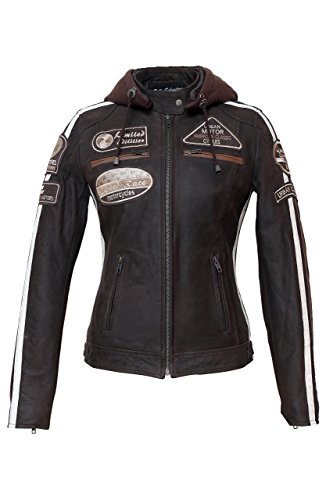 Chaqueta Moto Mujer de Cuero Urban Leather 58 Leren Bikerjack LADIES, Chaqueta Cuero Mujer, Cazadora Moto de Piel de Cordero, Armadura Removible para Espalda, Hombros y Codos Aprobada por la CE |Marrón | M