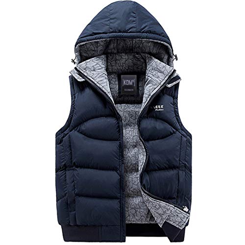 Chaqueta para Hombre Sin Mangas Abrigos de Moda de Invierno Chaleco Acolchado de algodón con Capucha Chaleco de Engrosamiento Red XXL