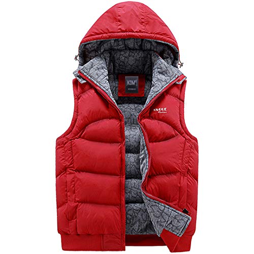 Chaqueta para Hombre Sin Mangas Abrigos de Moda de Invierno Chaleco Acolchado de algodón con Capucha Chaleco de Engrosamiento Red XXL