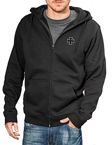 Chaqueta Sudadera con Capucha: Biker Pray - Cruz de Hierro/Hoodie Bordado y Impreso/Hoody Zipper Sweater/Hombre-s y Mujer-es/Moto-cicleta/USA/Chopper/Motero/Hooded-Jacket (M)