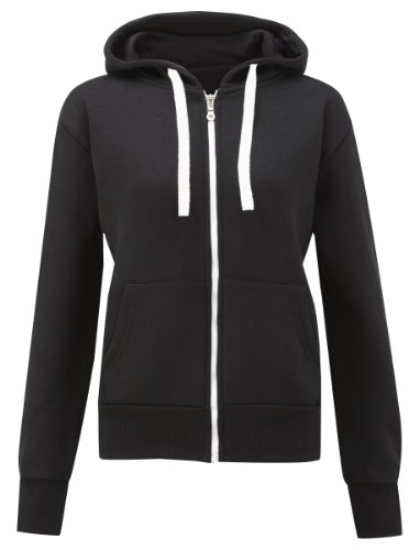 Chaqueta sudadera con capucha para mujer, lisa con cremallera, capucha ajustable con cordón, tallas XS, S, M, L y XL negro negro small