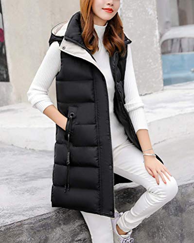 Chaquetas De Invierno Acolchado Chaqueta Sin Mangas para Mujeres Espesar Largo Abrigos con Capucha Chalecos Hanyixue (3XL, ✿ Negro)