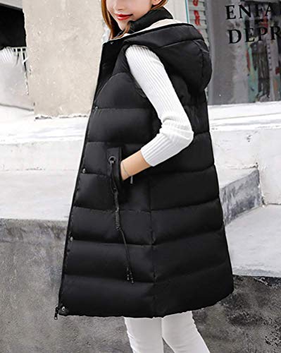 Chaquetas De Invierno Acolchado Chaqueta Sin Mangas para Mujeres Espesar Largo Abrigos con Capucha Chalecos Hanyixue (3XL, ✿ Negro)