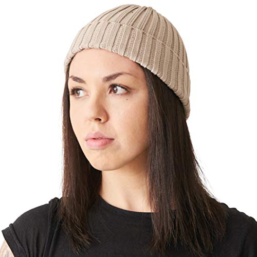 CHARM Casualbox | Hombres Fisherman Gorros Beanie 100% Algodón Damas Tejido Gorros Beanie Gorra Clásico Diseño Sencillo Acanalado Flojo Sombrero Beige