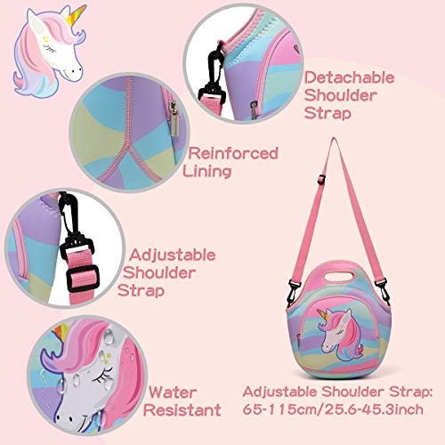 Chase Chic Borsa per il pranzo per Bambini,ChasechicCarinaLeggeroBorsa Porta pranzo isolata in Neoprene con tracolla regolabile rimovibile Unicornio