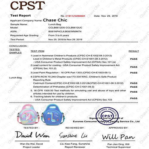 Chase Chic Borsa per il pranzo per Bambini,ChasechicCarinaLeggeroBorsa Porta pranzo isolata in Neoprene con tracolla regolabile rimovibile Unicornio