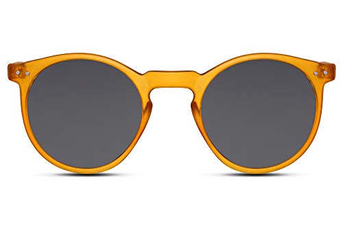 Cheapass Gafas de Sol Redondas Montura Naranja Mate con Cristales Oscuros Protección UV400 Vintage Hombre Mujer