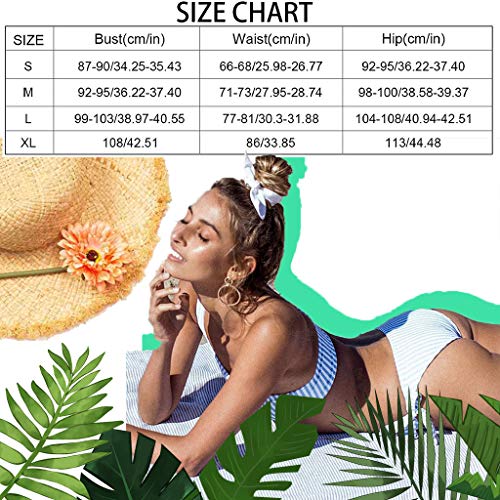 CheChury Bikini Mujer Moda Conjuntos De Bikini Rayas Talle Alto Retro Brasileños Mujer Sexy Traje De Baño Cuello Halter Strapless Off Shoulder Push-Up Bikini Acolchado Bra