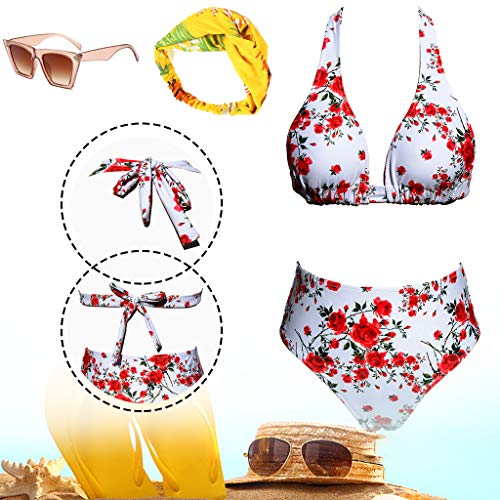 CheChury Bikini Mujer Push up Impresión Traje de baño Conjuntos Cintura Alta Bañador Mujer de Talle Alto Vintage Bikini Set para Mujer