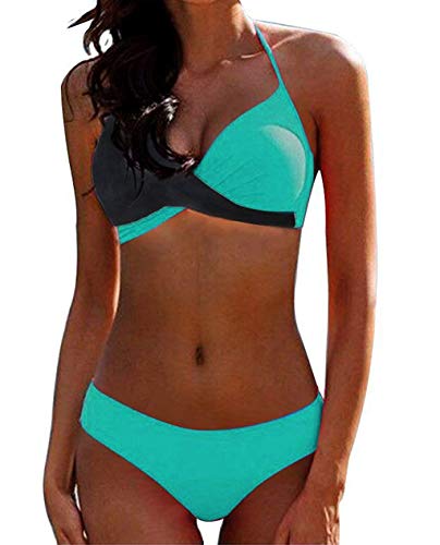 CheChury Bikinis Mujer 2021 Push Up Halter Bikini Traje de baño Acolchado Bra Tops y Braguitas Bikini Sets Talla Grande Bañador Vacaciones