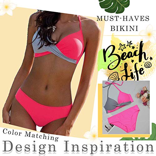 CheChury Bikinis Mujer 2021 Push Up Halter Bikini Traje de baño Acolchado Bra Tops y Braguitas Bikini Sets Talla Grande Bañador Vacaciones