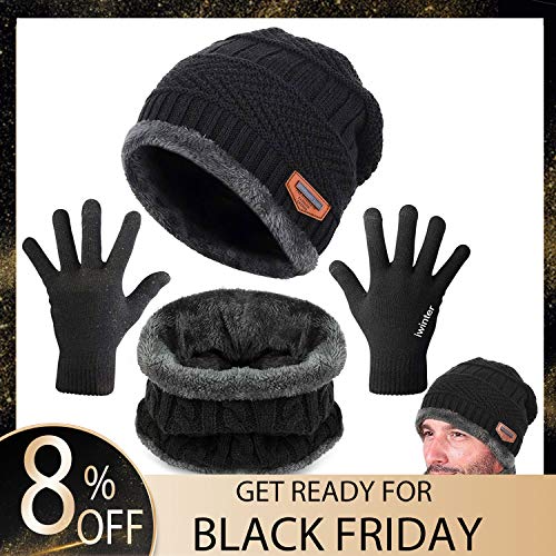 CheChury Bufanda Gorro Guantes Beanie Unisexo Set de Bufanda Conjunto de Guantes Táctiles Antideslizante Punto Sombreros Invierno Regalos Hombre Mujer