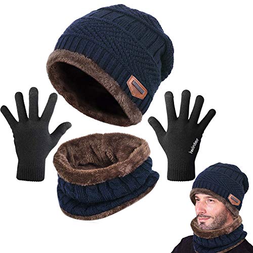 CheChury Bufanda Gorro Guantes Beanie Unisexo Set de Bufanda Conjunto de Guantes Táctiles Antideslizante Punto Sombreros Invierno Regalos Hombre Mujer