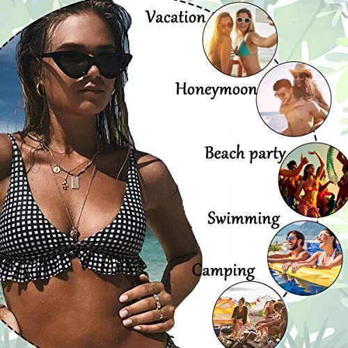 CheChury Conjunto de Bikini con Relleno Push Up Triangular Tartán Sexy Retro Brasileños Mujer Traje De Baño Bikini Mujer Dos Piezas Tartán Cuello Halter Volante Volantes Acolchado Bra