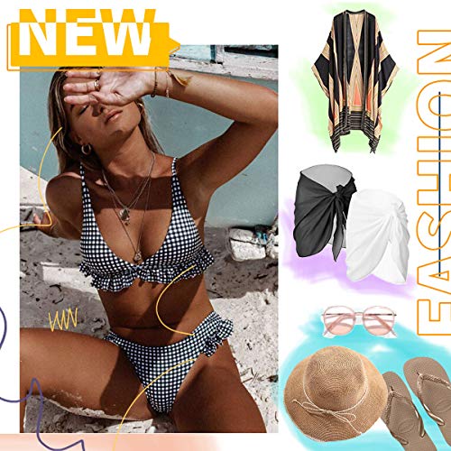 CheChury Conjunto de Bikini con Relleno Push Up Triangular Tartán Sexy Retro Brasileños Mujer Traje De Baño Bikini Mujer Dos Piezas Tartán Cuello Halter Volante Volantes Acolchado Bra