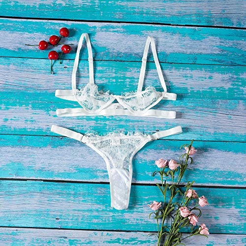 CheChury Lencería Sexy Erotica Babydoll Encaje Conjunto Lencería para Mujer G-String Ropa de Dormir Sujetador y Tanga Transparente Encaje Ropa Interior