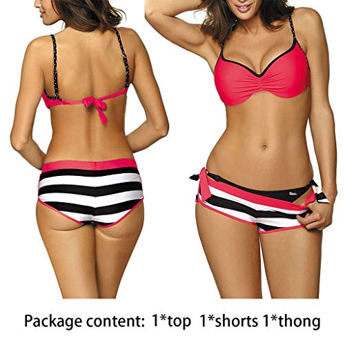 CheChury Mujer Conjuntos De Bikini Cuello Hálter Push up Trajes de Baño de Tres Piezas con Bañador Natacion Shorts Tangas Retorcido Bikini para Damas