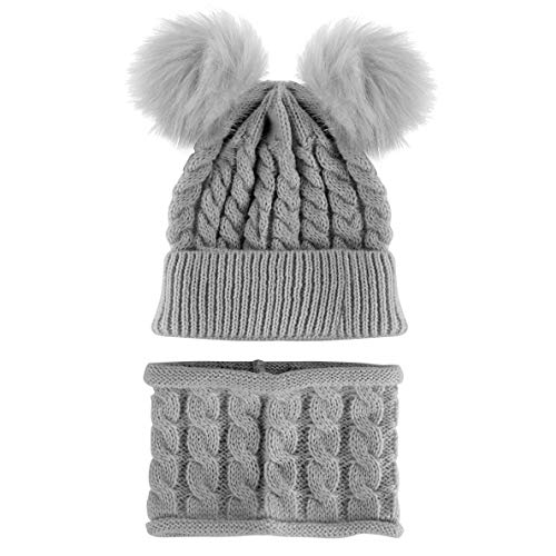 CheChury Niños Sombrero y Bufanda Conjunto Unisex Niños Niñas Invierno Bebe Gorros con Pompon Y Bufanda de Punto Cuello Redondo para 0-24 Meses Niña Niño