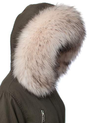 Chic Vibe Chal de piel sintética, cuello de imitación de pelo de zorro, para capucha, lavable Crema con puntas negras. Medium