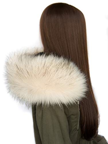 Chic Vibe Chal de piel sintética, cuello de imitación de pelo de zorro, para capucha, lavable Crema con puntas negras. Medium